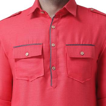 Pink Woven Jute Men Kurta 5