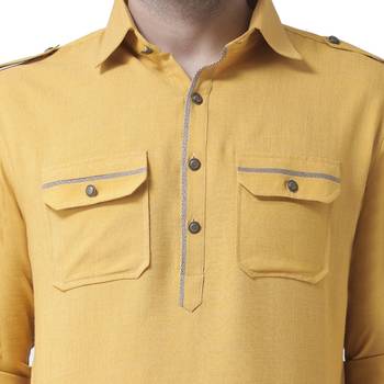 Yellow Plain Silk Blend Men Kurta 5