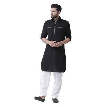 Black Plain Silk Blend Men Kurta 1