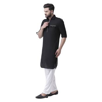 Black Plain Silk Blend Men Kurta 2