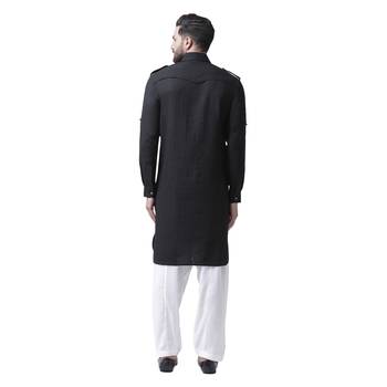 Black Plain Silk Blend Men Kurta 3