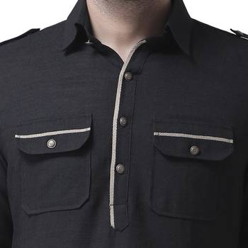 Black Plain Silk Blend Men Kurta 5