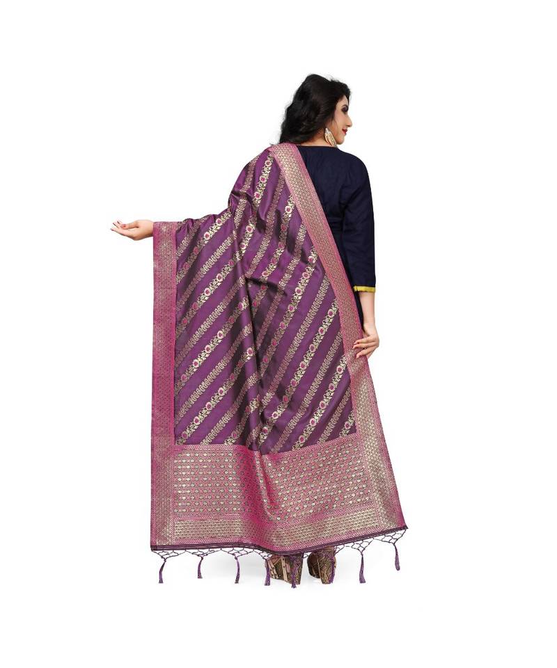Woven Desgin Pure Banarasi Silk Dupatta, NAVY BLUE, Plain at Rs 10 in