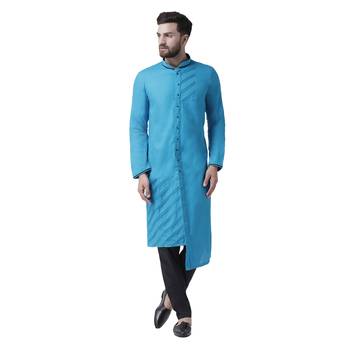 Blue Plain Cotton Kurta Pajama 1