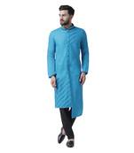 Blue Plain Cotton Kurta Pajama