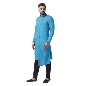 Blue Plain Cotton Kurta Pajama 2