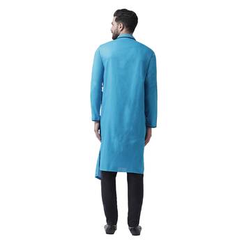 Blue Plain Cotton Kurta Pajama 3