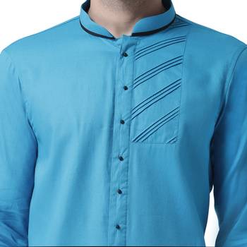 Blue Plain Cotton Kurta Pajama 4