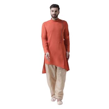 Orange Plain Silk Blend Kurta Pajama 1