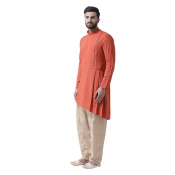 Orange Plain Silk Blend Kurta Pajama 2