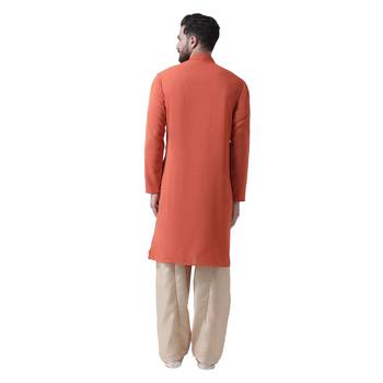 Orange Plain Silk Blend Kurta Pajama 3