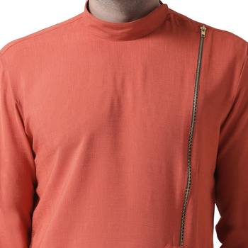Orange Plain Silk Blend Kurta Pajama 4