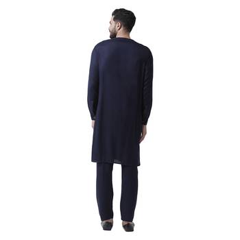 Blue Plain Pure Viscose Rayon Kurta Pajama 3