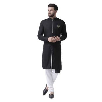 Black Plain Pure Viscose Rayon Kurta Pajama 1