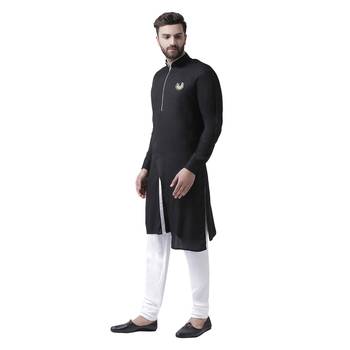 Black Plain Pure Viscose Rayon Kurta Pajama 2