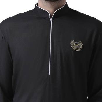 Black Plain Pure Viscose Rayon Kurta Pajama 4