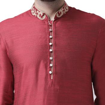 Maroon Embroidered Silk Kurta Pajama 4