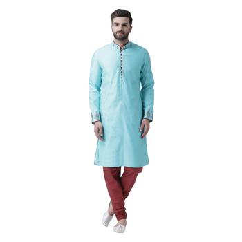 Blue Embroidered Silk Blend Kurta Pajama 1