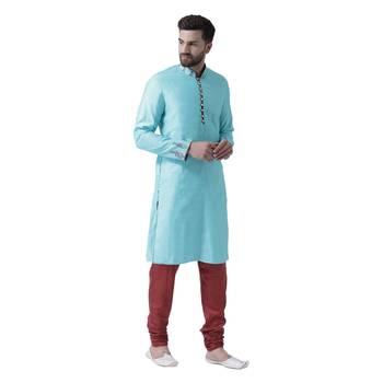 Blue Embroidered Silk Blend Kurta Pajama 2