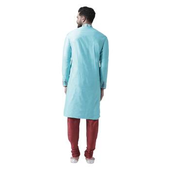 Blue Embroidered Silk Blend Kurta Pajama 3