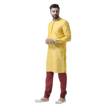 Yellow Embroidered Silk Blend Kurta Pajama 1
