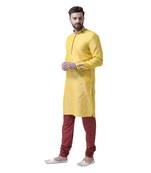 Yellow Embroidered Silk Blend Kurta Pajama