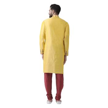 Yellow Embroidered Silk Blend Kurta Pajama 2