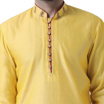 Yellow Embroidered Silk Blend Kurta Pajama 3