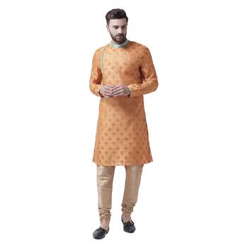 Orange Plain Silk Kurta Pajama 1