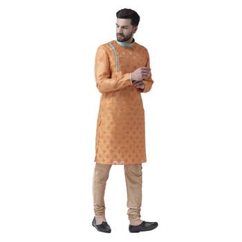 Orange Plain Silk Kurta Pajama 2
