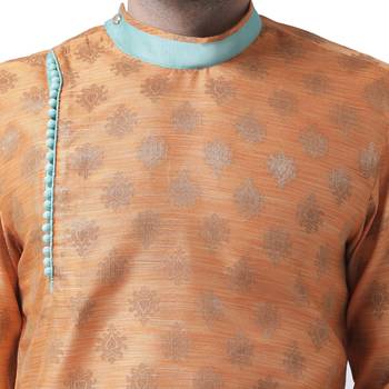 Orange Plain Silk Kurta Pajama 4