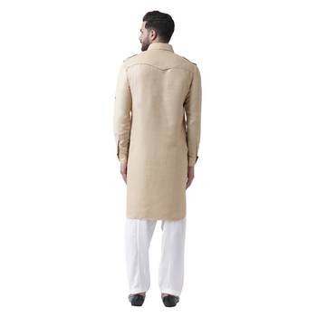 Beige Plain Jute Kurta Pajama 3