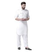 White Plain Jute Kurta Pajama