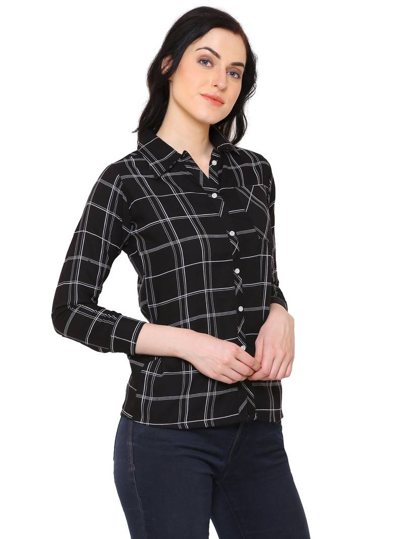 Black Printed Shirt Style Top