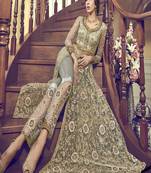 Light-green embroidered net semi stitched salwar with dupatta