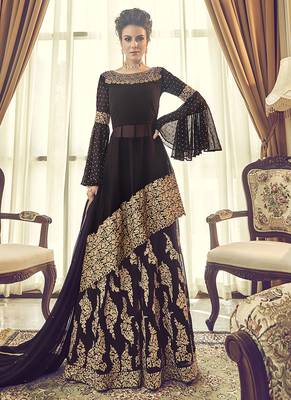 Wine Embroidered Georgette Semi Stitched Salwar With Dupatta 1