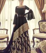 Wine Embroidered Georgette Semi Stitched Salwar With Dupatta