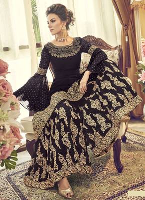 Wine Embroidered Georgette Semi Stitched Salwar With Dupatta 2