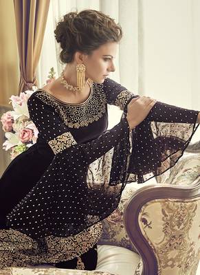 Wine Embroidered Georgette Semi Stitched Salwar With Dupatta 3