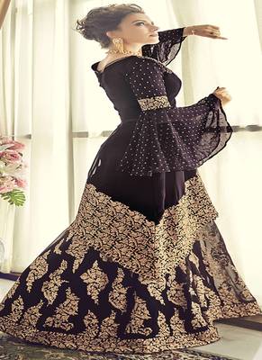 Wine Embroidered Georgette Semi Stitched Salwar With Dupatta 4