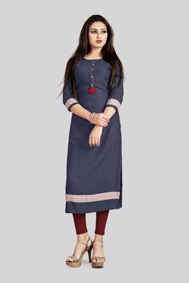 Light-navy-blue printed rayon cotton-kurtis 1