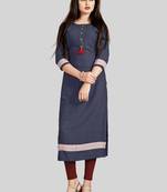 Light-navy-blue printed rayon cotton-kurtis