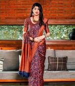 Multicolor printed silk blend saree with blouse