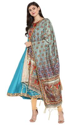 Janasya turquoise printed art silk kurta sets 1