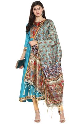Janasya turquoise printed art silk kurta sets 2