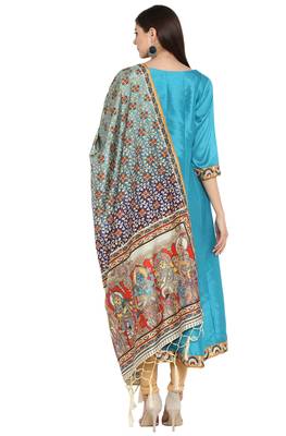 Janasya turquoise printed art silk kurta sets 5