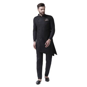 Black Woven Cotton Men Kurta 1