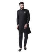 Black Woven Cotton Men Kurta