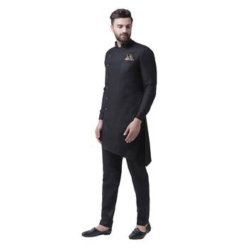 Black Woven Cotton Men Kurta 2