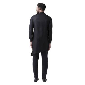 Black Woven Cotton Men Kurta 3